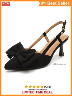 Slingback Pumps with Bow, Pointed Toe, Kitten Heel, 2.4 Inch Heel